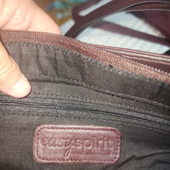 EASY SPIRIT EUC DARK WINE LEATHER SATCHEL BAG WITH CELL PHONE BAG - Picture 5 of 6